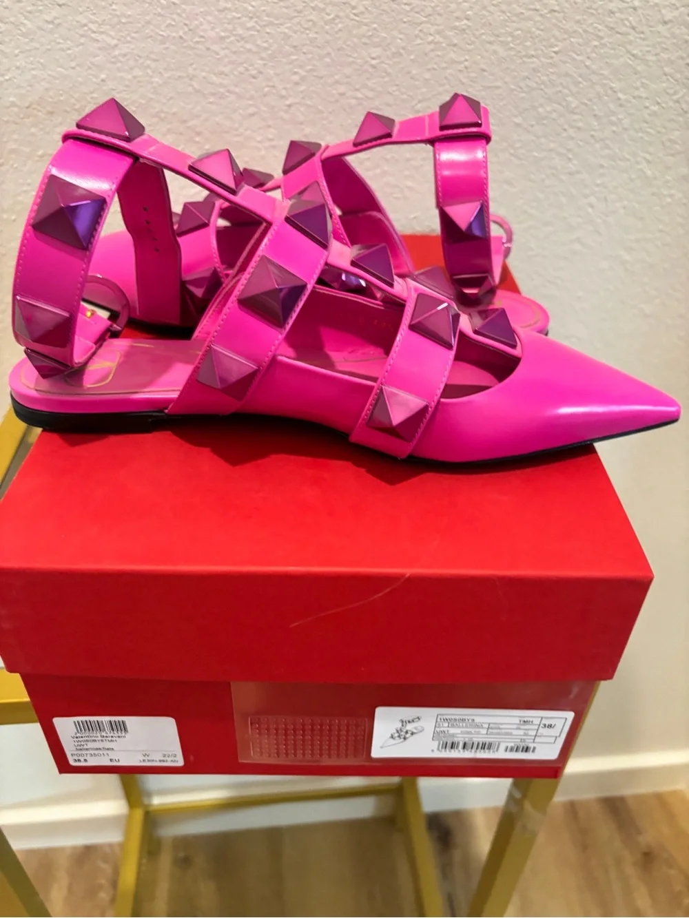 Valentino Garavani 'Roman Rockstud' Flats Pink, Size 38.5